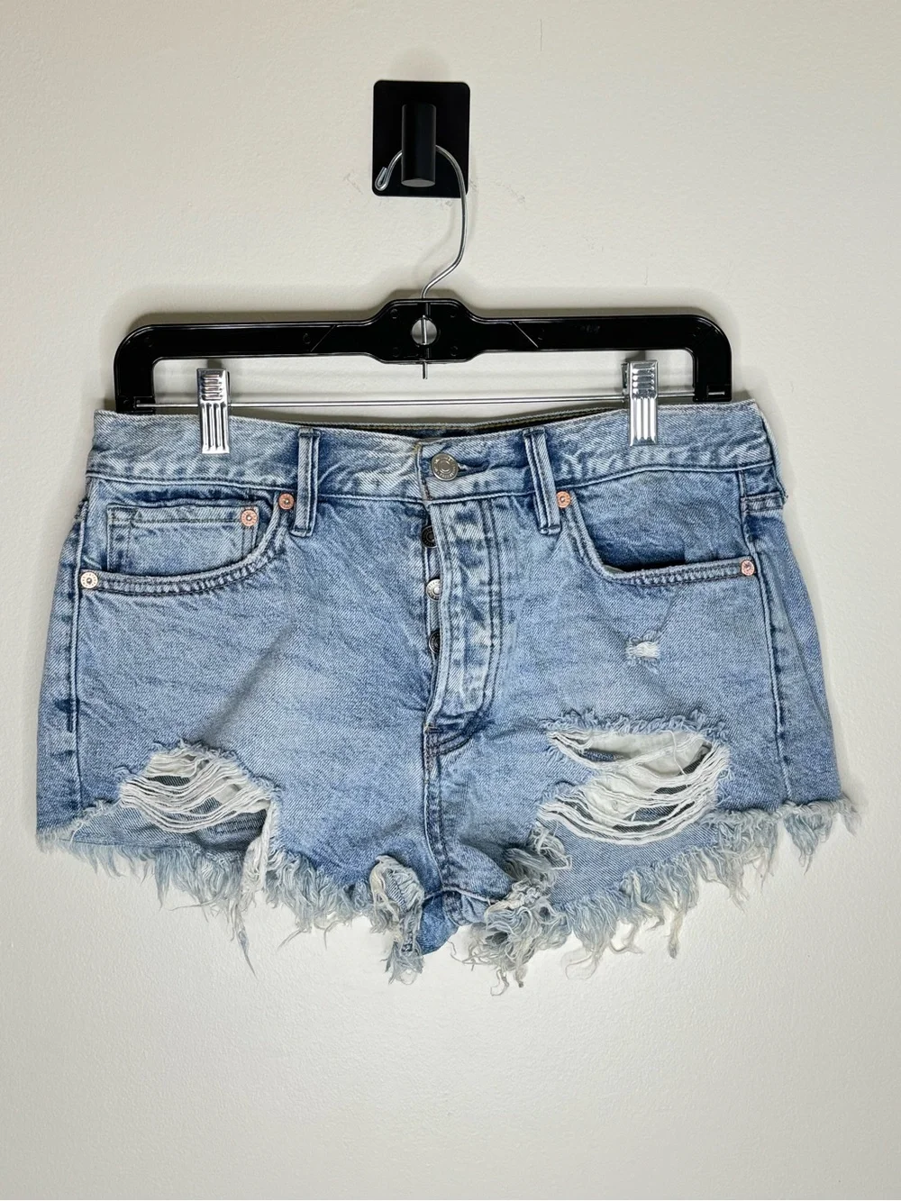 Free People Light Blue Distressed Denim Shorts - Women's Casual Cutoff